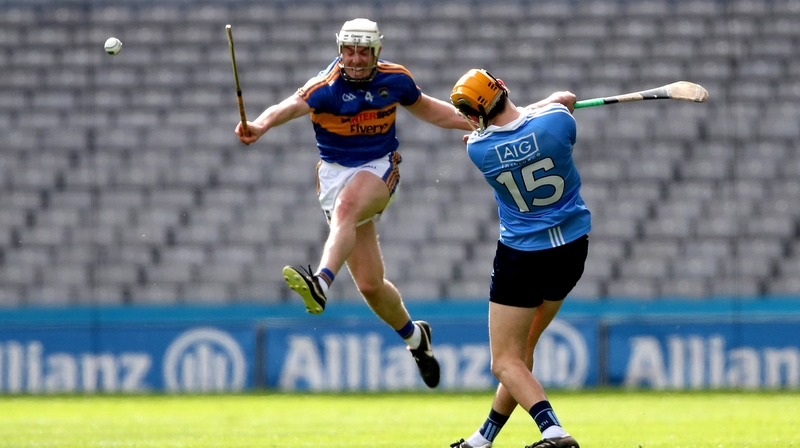Michael Cahill blocks down Dublin's Paul Winters during last year's Allianz Hurling League clash
