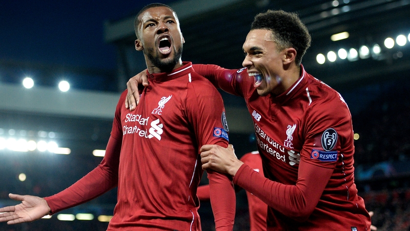 Wijnaldum celebrates scoring against Barcelona