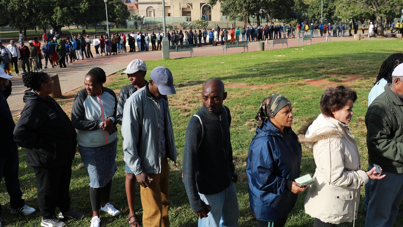 Voters queue outside one of the biggest voting stations in Johannesburg