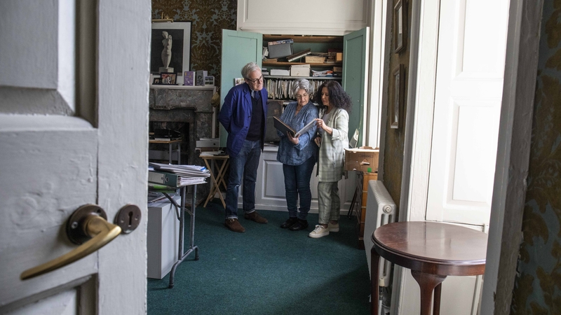 Rory O'Connell, Fern Allen and Regina Sexton examine the archive in Ballymaloe House
