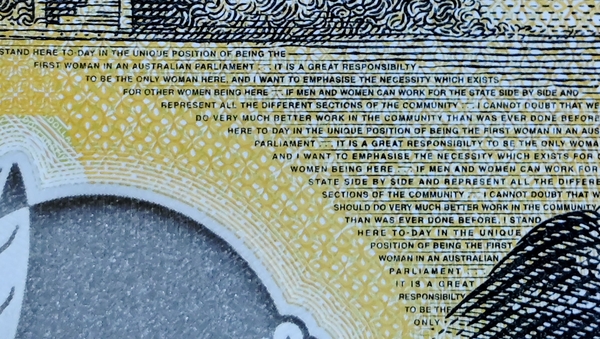 The word 'responsibility' is misspelt as 'responsibilty' three times on the Aussie $50 note