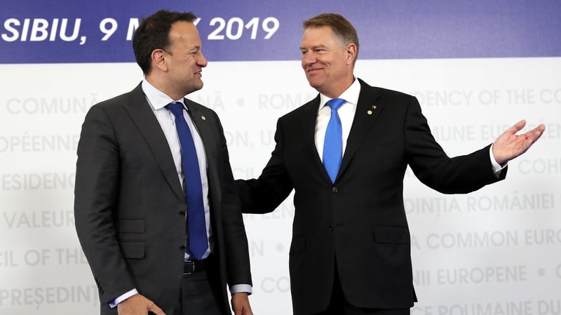 Taoiseach Leo Varadkar welcomed by Romanian President Klaus Iohannis for the summit in Sibiu