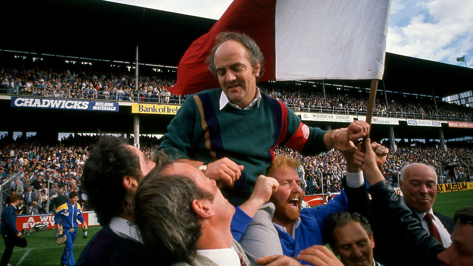 Cyril Farrell is carried by celebrating Galway fans after beating Tipperary in the 1988 All-Ireland
