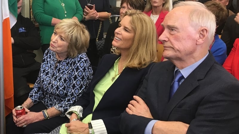 Courtney Kennedy Hill, Sydney Kennedy Crawford McKelvy, and designer Ib Jorgensen at the opening of the Dear Dot exhibition