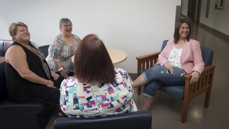 A group of clients at a Bariatric Care suite in a meeting area sitting in appropriately sized chairs. Photo: Obesity Canada https://www.flickr.com/photos/obesitycanada/