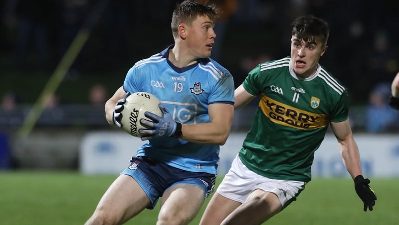 Kerry's Sean O'Shea tackles Con O'Callaghan of Dublin (L) during the sides' league meeting in February