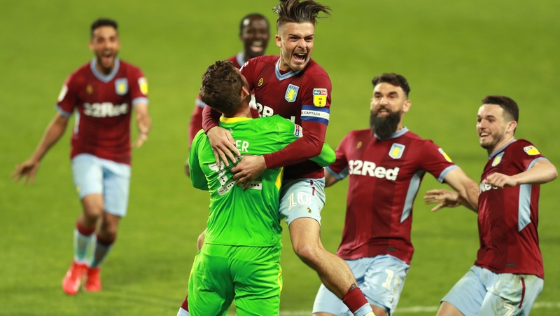Jack Grealish celebrates with hero keeper Jed Steer as Aston Villa went through on penalties