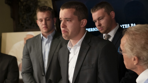 Ben Hoffman became emotional as he spoke of the abuse he and his brothers, Luke, (L), and Stephen (R) had suffered