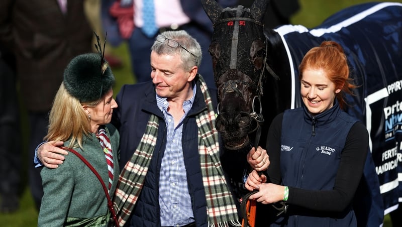 Michael O'Leary and his wife Anita (L) celebrate after Delta Work won the Pertemps Network Final Handicap Hurdle at Cheltenham in 2018