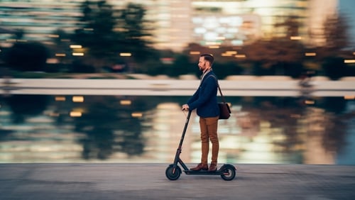 E-scooters are like push scooters but have an attached motor that propels the user