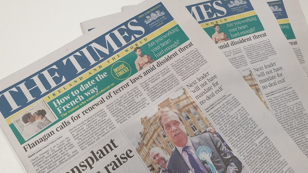Today's print edition of The Times, Ireland edition
