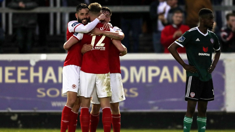 David Webster, Ciaran Kelly and Kevin Toner celebrate victory over Derry at Richmond Park
