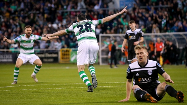 O'Brien celebrating his first goal for Shamrock Rovers