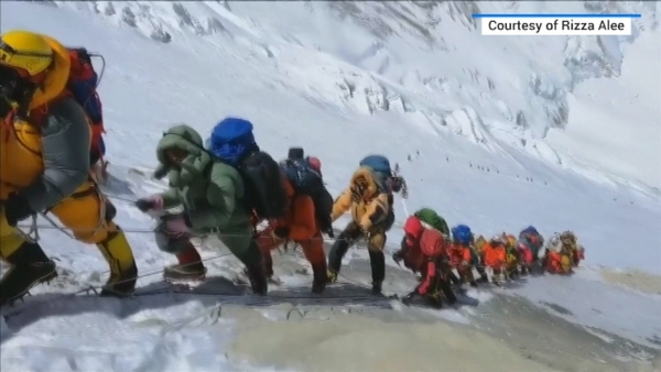 Watch: 'Massive traffic jams' on Mount Everest route