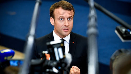 Emmmanuel Macron pictured arriving for the summit in Brussels