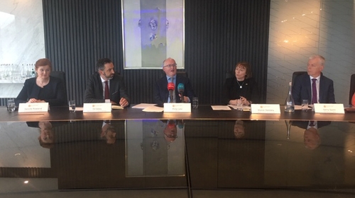Outgoing Central Bank Governor Philip Lane (pictured in the middle) said much of the bank's time and resources over the last year have been focused on Brexit
