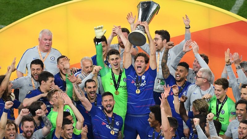 Chelsea players celebrate victory in Baku