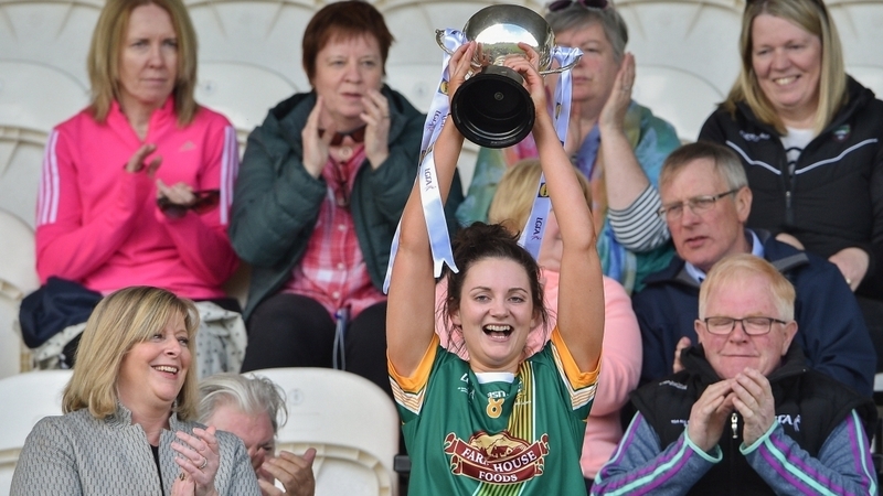 Meath captain Maire O'Shaughnessy lifts the cup after the Lidl Ladies NFL Division 3 final between Meath and Sligo