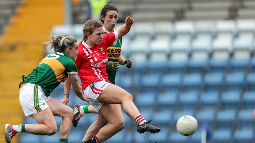Cork's Libby Coppinger scores a goal under pressure