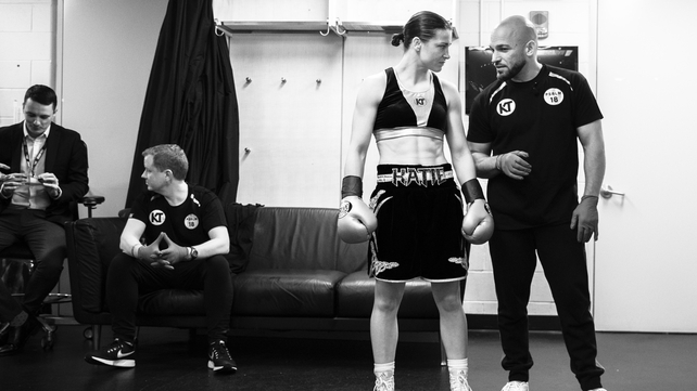 Katie Taylor and coach Ross Enamait prepare for her lightweight showdown with Delfine Persoon.