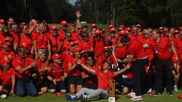 Guido Migliozzi poses with the trophy after winning the Belgian Knockout at Rinkven International GC