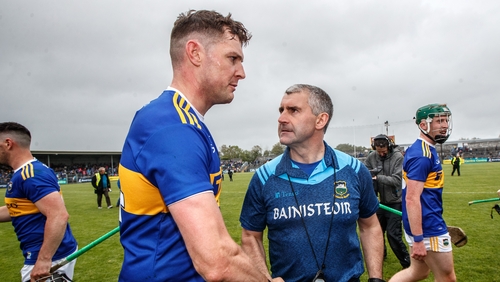 Liam Sheedy congratulates Seamus Callanan after the game