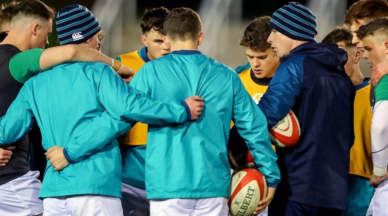 Noel McNamara speaks to his team during the Six Nations