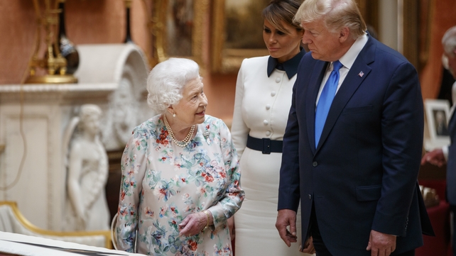 The Queen and President Trump view displays of US items of the Royal collection at Buckingham Palace