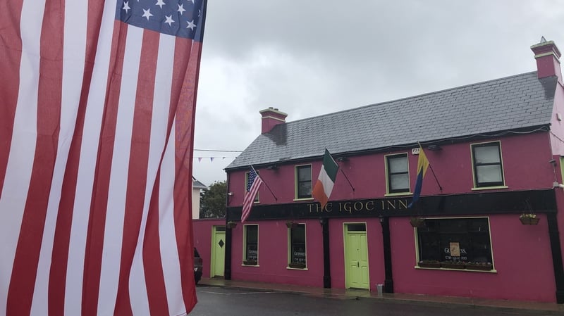 Star spangled banner and bunting are a fixture around the village of Doonbeg this week