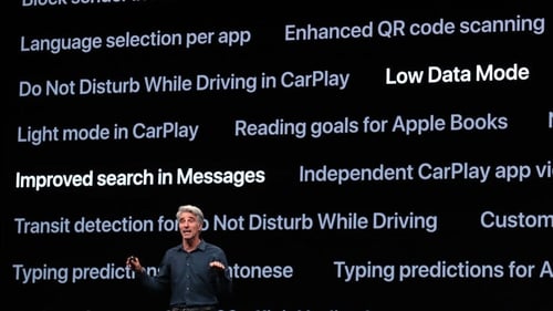 Apple's Senior Vice-President of Software Engineering, Craig Federighi, speaks during the keynote address