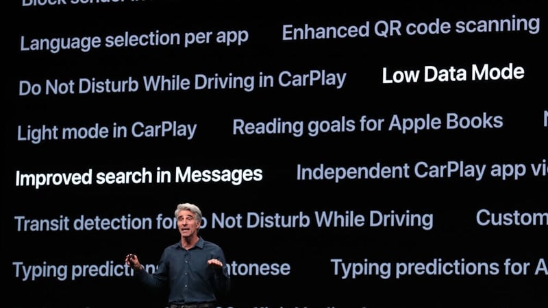 Apple's Senior Vice-President of Software Engineering, Craig Federighi, speaks during the keynote address