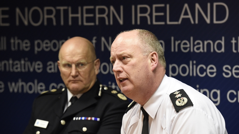 Durham Constabulary's Chief Constable Mike Barton (L) and PSNI Chief Constable George Hamilton at the Policing Board meeting