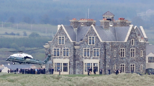 Marine One comes in to land as Donald Trump returns to the Doonbeg golf resort in Co Clare