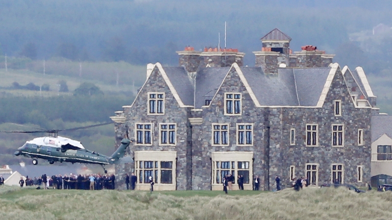 Marine One comes in to land as Donald Trump returns to the Doonbeg golf resort in Co Clare