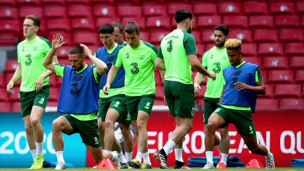 Ireland players go through their paces at the Parken Stadium