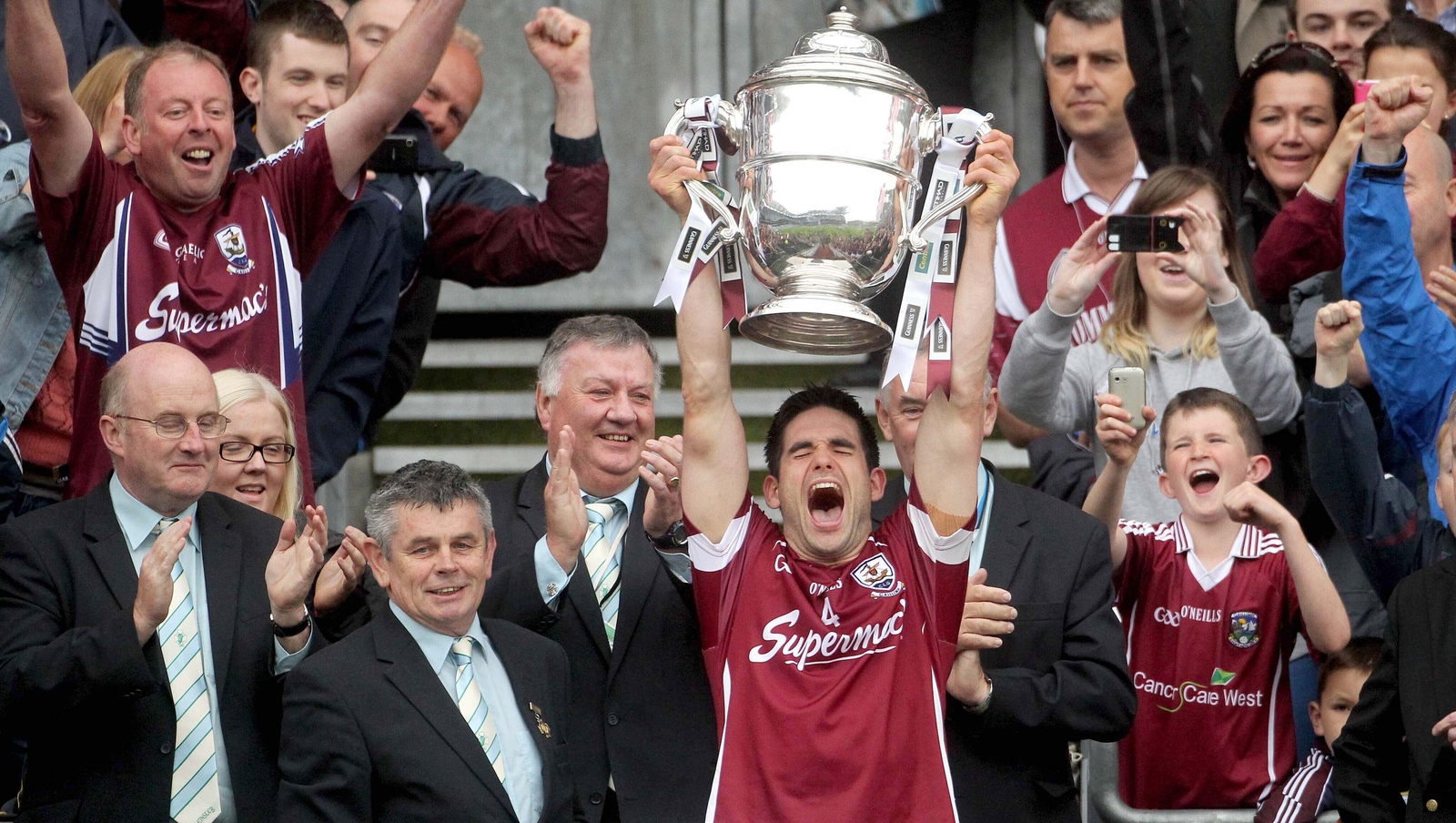 Fergal Moore lifting Galway's first Leinster title in 2012