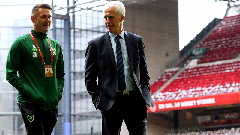 Ireland manager Mick McCarthy and coach Robbie Keane take a ramble on the pitch ahead of this evening's game
