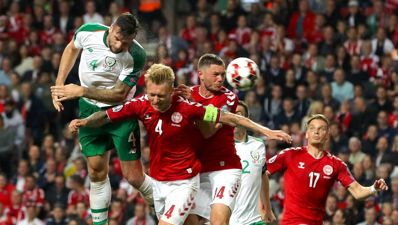 Shane Duffy heads home the leveller against Denmark