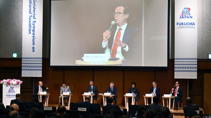 US Secretary of Treasury Steven Mnuchin speaking at the G20 summit