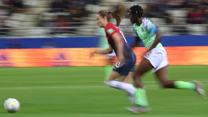 Caroline Graham Hansen speeds away from Asisat Oshoala