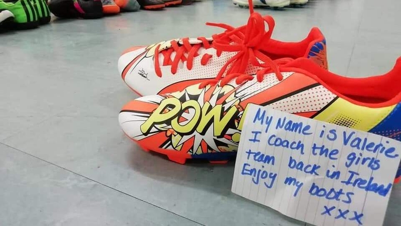 Ciaran McHugh originally hoped to gather 500 pairs of sport shoes, but generous locals donated more than 2,500 pairs