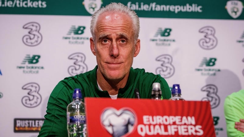 Mick McCarthy speaking at the pre-match press conference in Dublin today