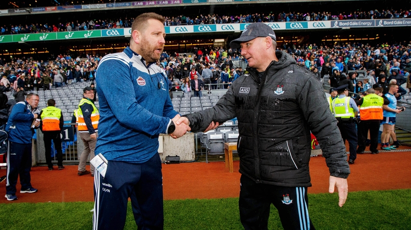Jim Gavin and Cian O'Neill shake hands at full-time