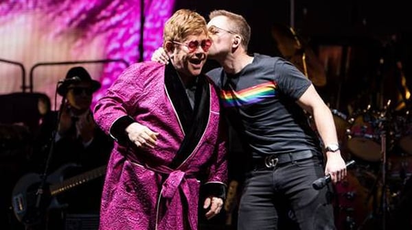Taron Egerton joined Elton John onstage to perform Your Song