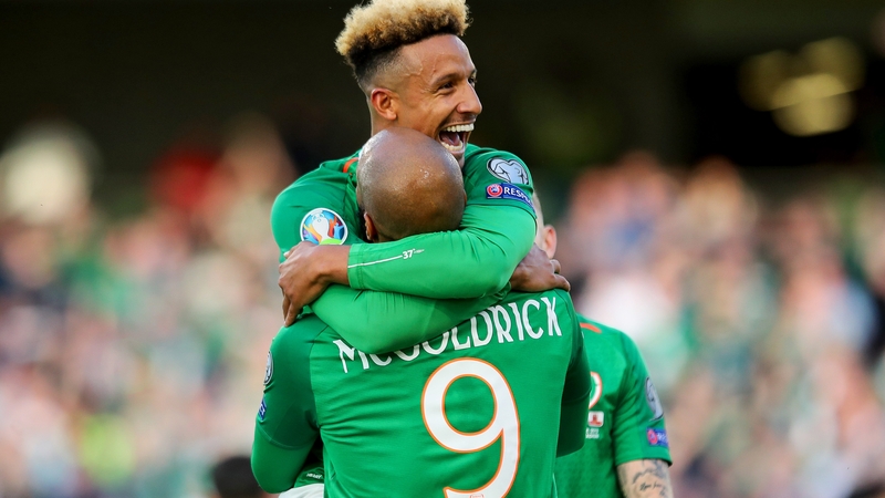 David McGoldrick celebrates his goal with Callum Robinson