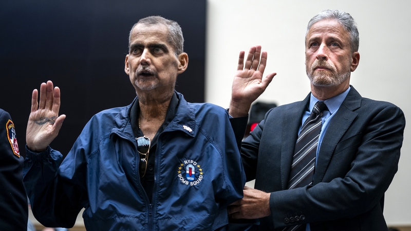 Jon Stewart appeared alongside former NYPD detective and 9/11 responder Luis Alvarez