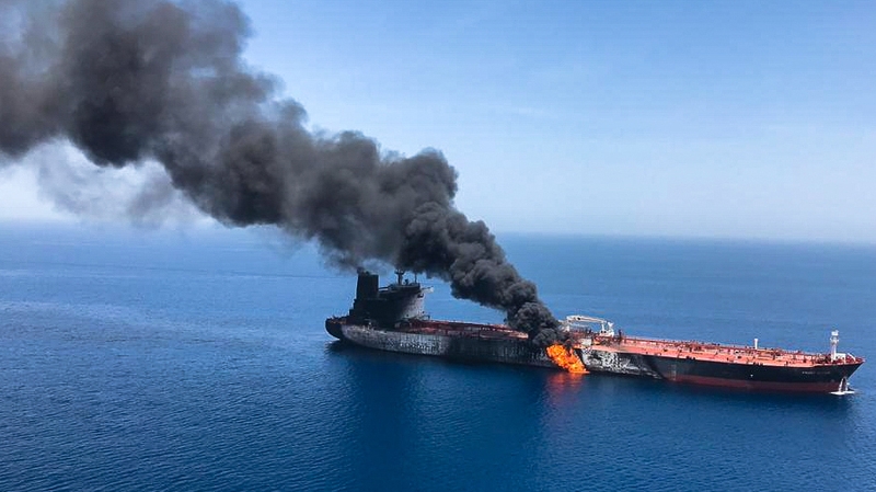 Norwegian-owned tanker Front Altair on fire in the Gulf of Oman