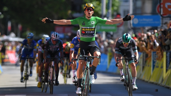 Sam Bennett, right, had to make do with a second place finish on stage 5 in the French province