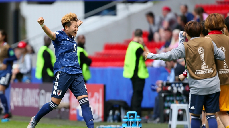 Japan's Yuika Sugasawa celebrates her goal