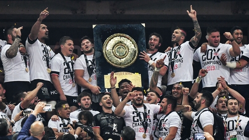 The Toulouse players celebrating their win